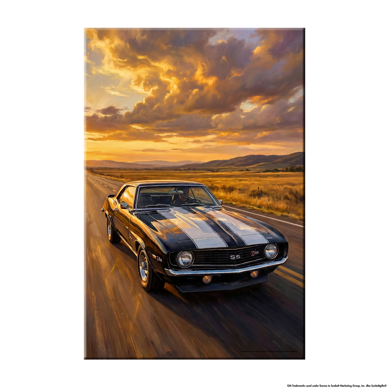 Camaro Z28 Black and White Highway Canvas Wall Art Portrait