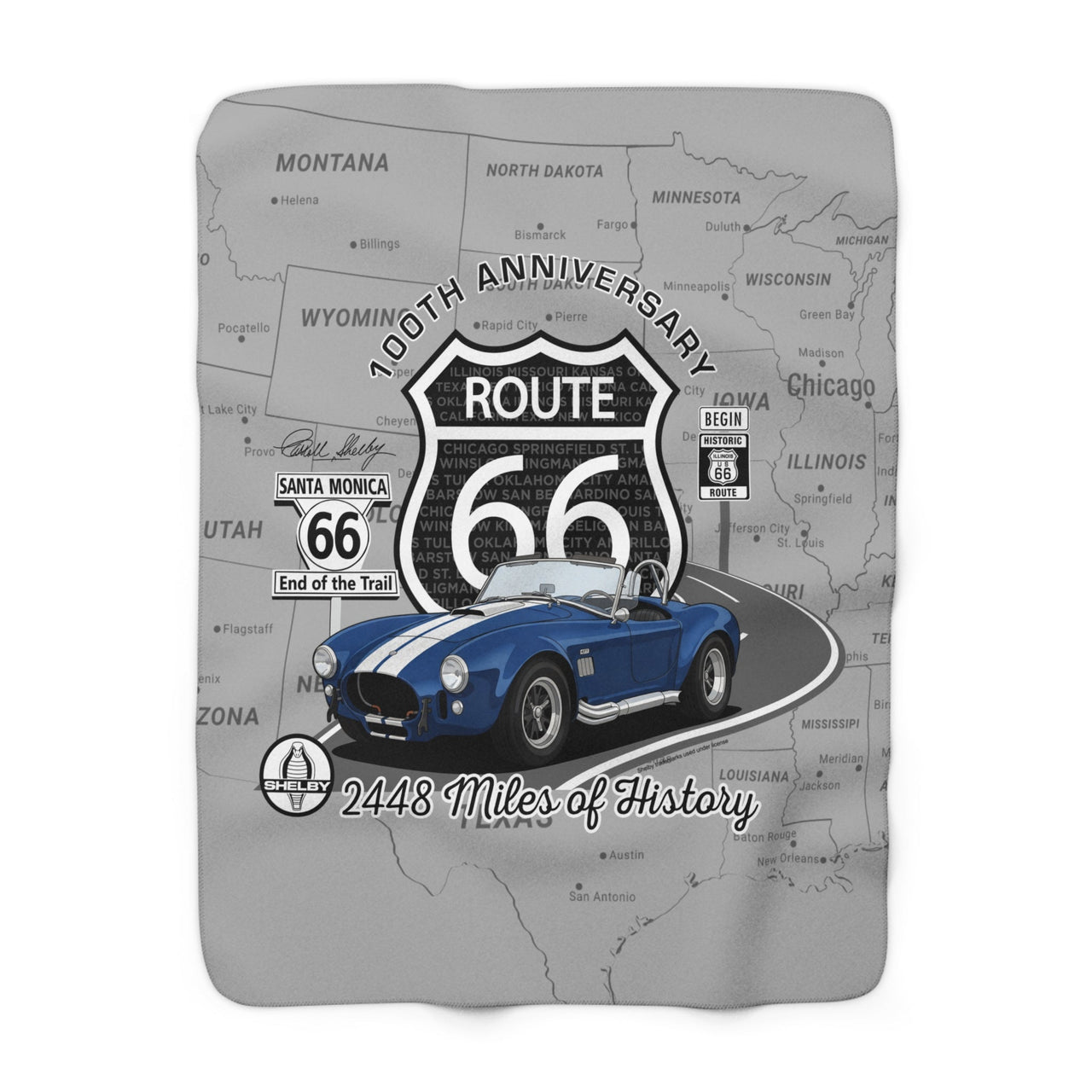 Shelby 427 Cobra Route 66 100th Anniversary Sherpa Blanket – 50 x 60 Inches