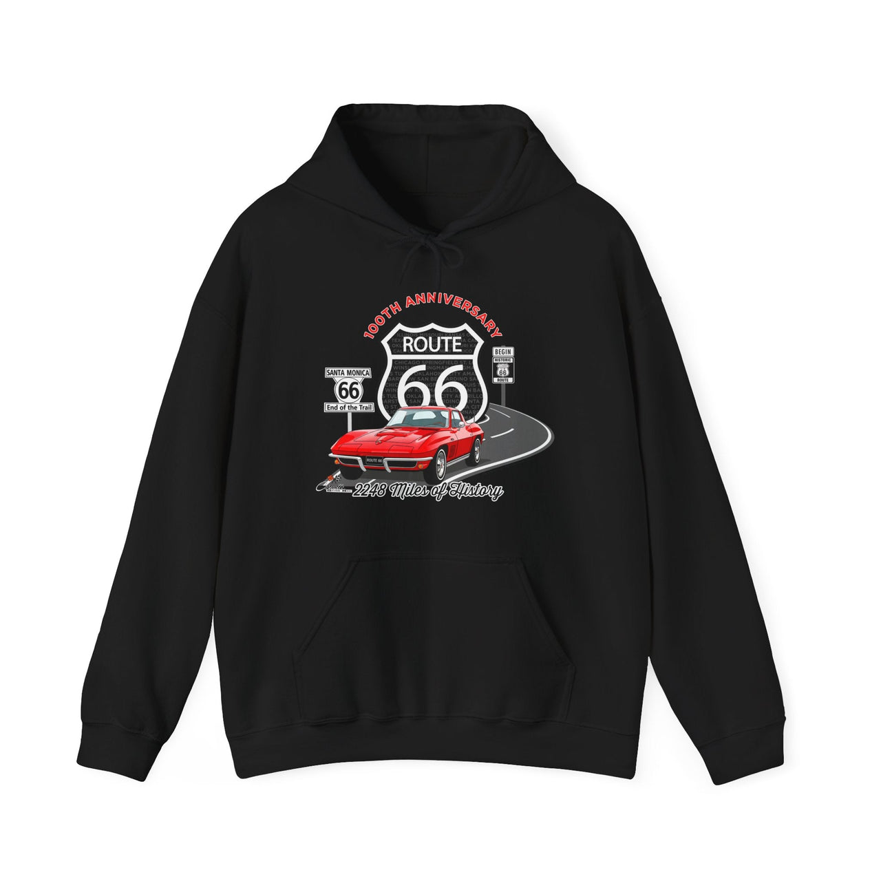 C2 Corvette Route 66 100th Anniversary Hooded Sweatshirt – Legends of the Road, Perfect for the Corvette Fan