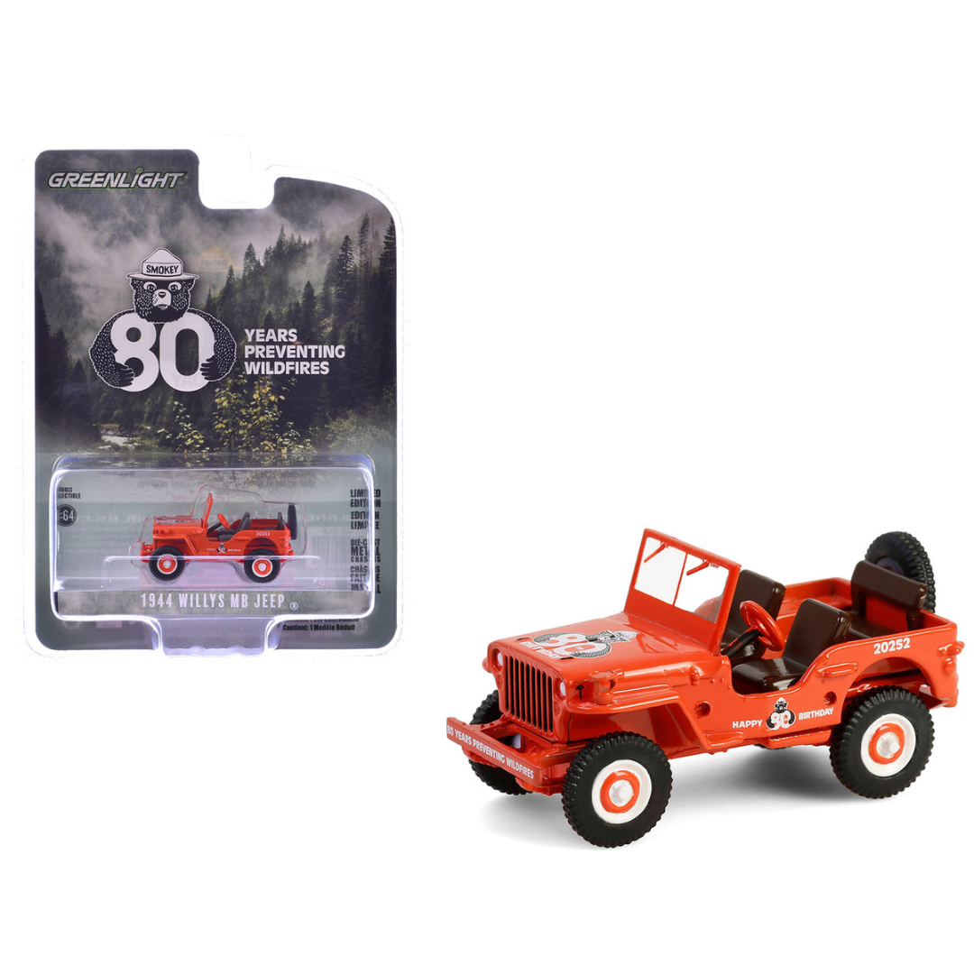 1944 Willys MB Jeep Red "Smokey Bear 80th Anniversary" "Anniversary Collection" Series 17 1/64 Diecast Model Car