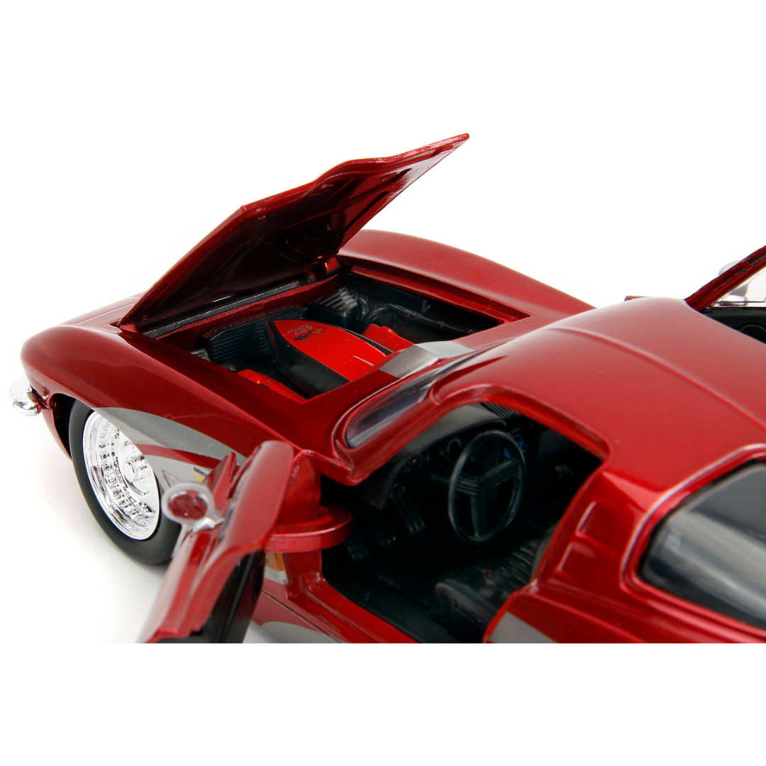 1963-chevrolet-corvette-stingray-red-metallic-1-24-diecast-model-car-by-jada