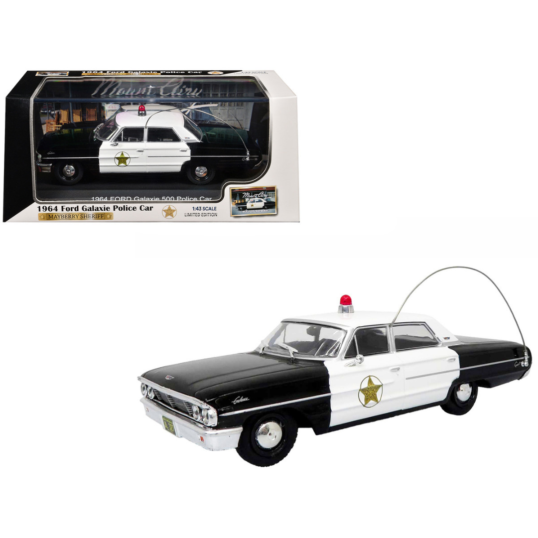 1964 Ford Galaxie 500 Police Car "Mount Airy Mayberry Sheriff" Black and White 1/43 Diecast Model