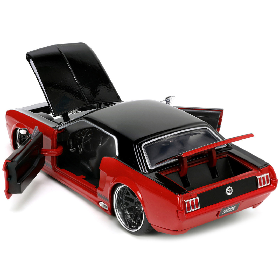 1965-ford-mustang-custom-red-and-black-1-24-diecast-model-car-by-jada