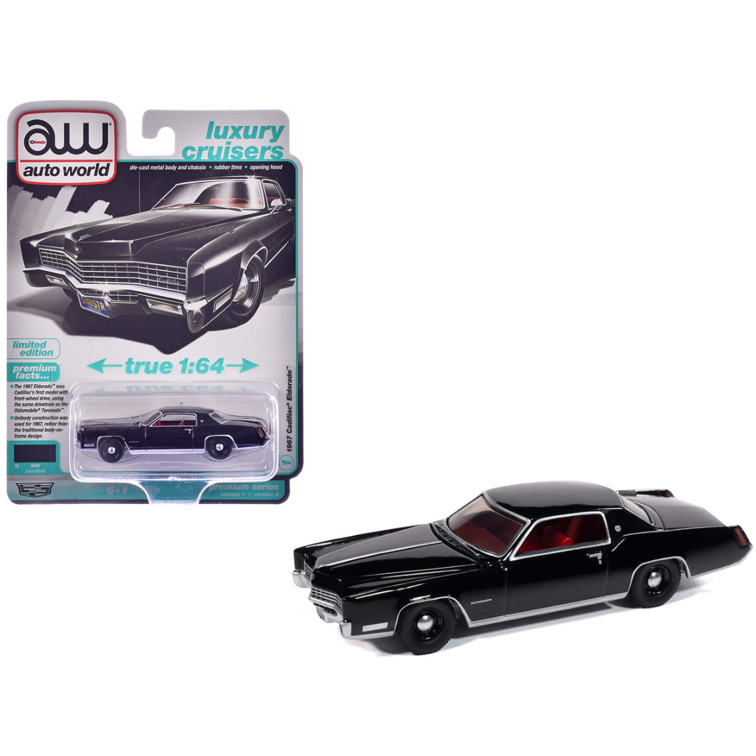 1967 Cadillac Eldorado Sable Black with Red Interior "Luxury Cruisers" Series 1/64 Diecast Model Car