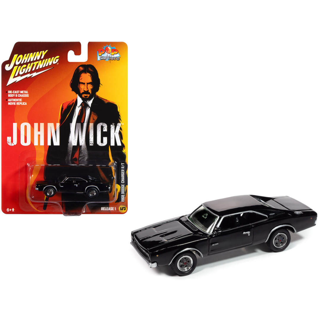 1968 Dodge Charger R/T Black "John Wick" (2014) Movie "Pop Culture" 2025 Release 1 1/64 Diecast Model Car