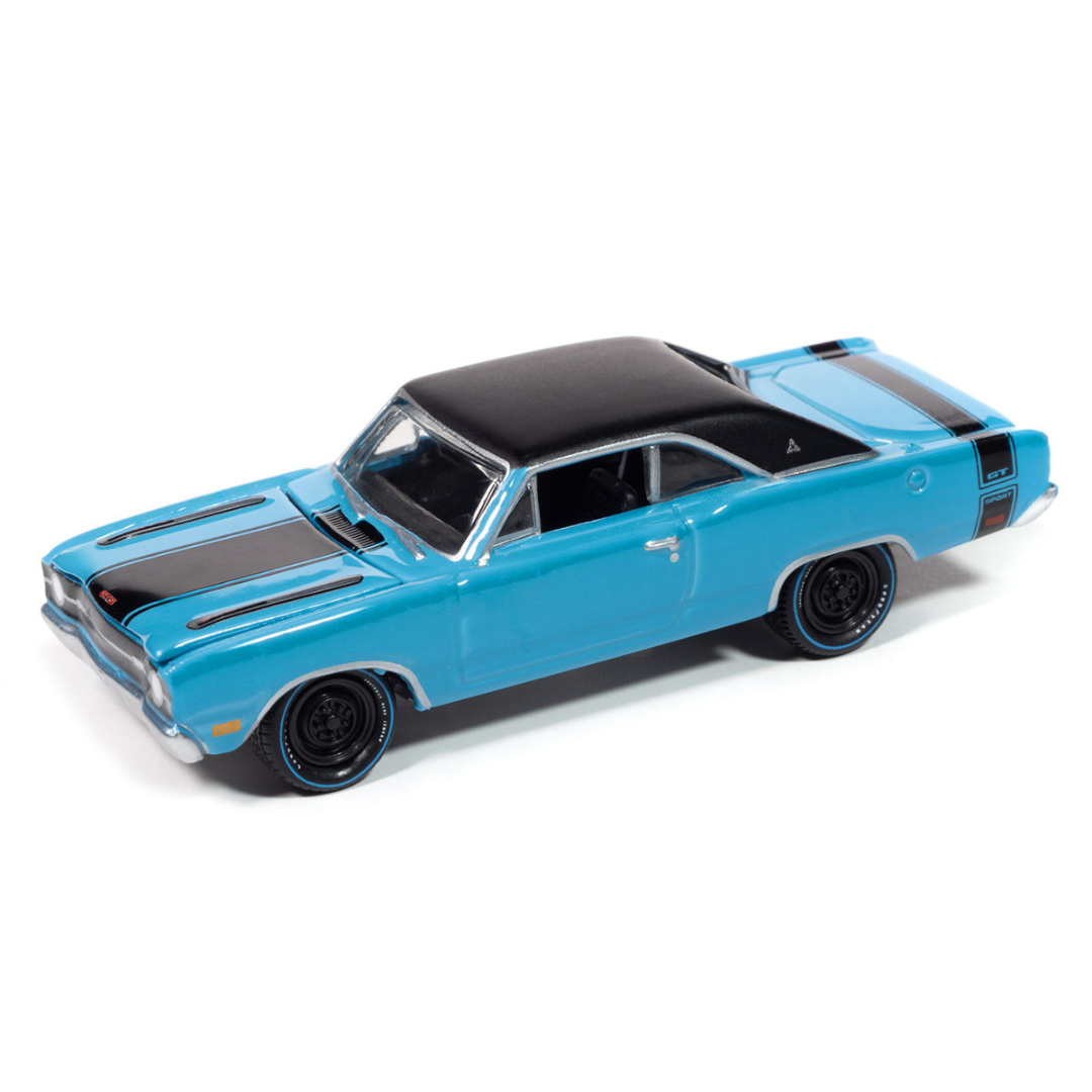 1969 Dodge Dart GTS 340 Blue with Black Top and Stripes "Goodyear Blue Streak" "Pop Culture" 2025 Release 1 1/64 Diecast Model Car