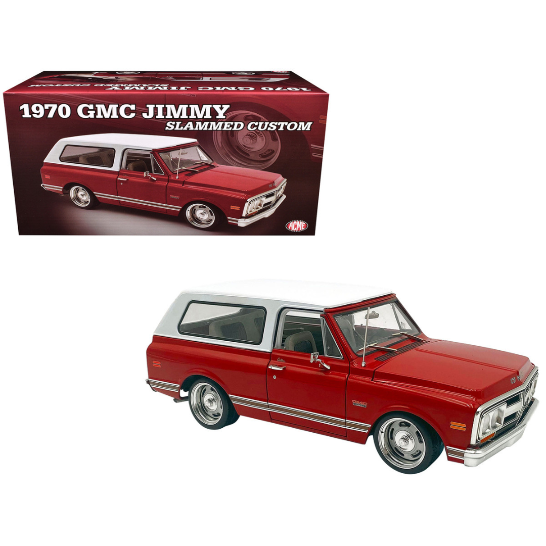 1970 GMC Jimmy Red Metallic with White Top "Slammed Custom" Limited Edition to 402 pieces Worldwide 1/18 Diecast Model Car