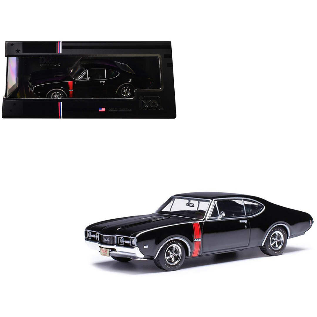 1970 Oldsmobile 442 W-30 Ebony Black with Red Stripes 1/43 Diecast Model