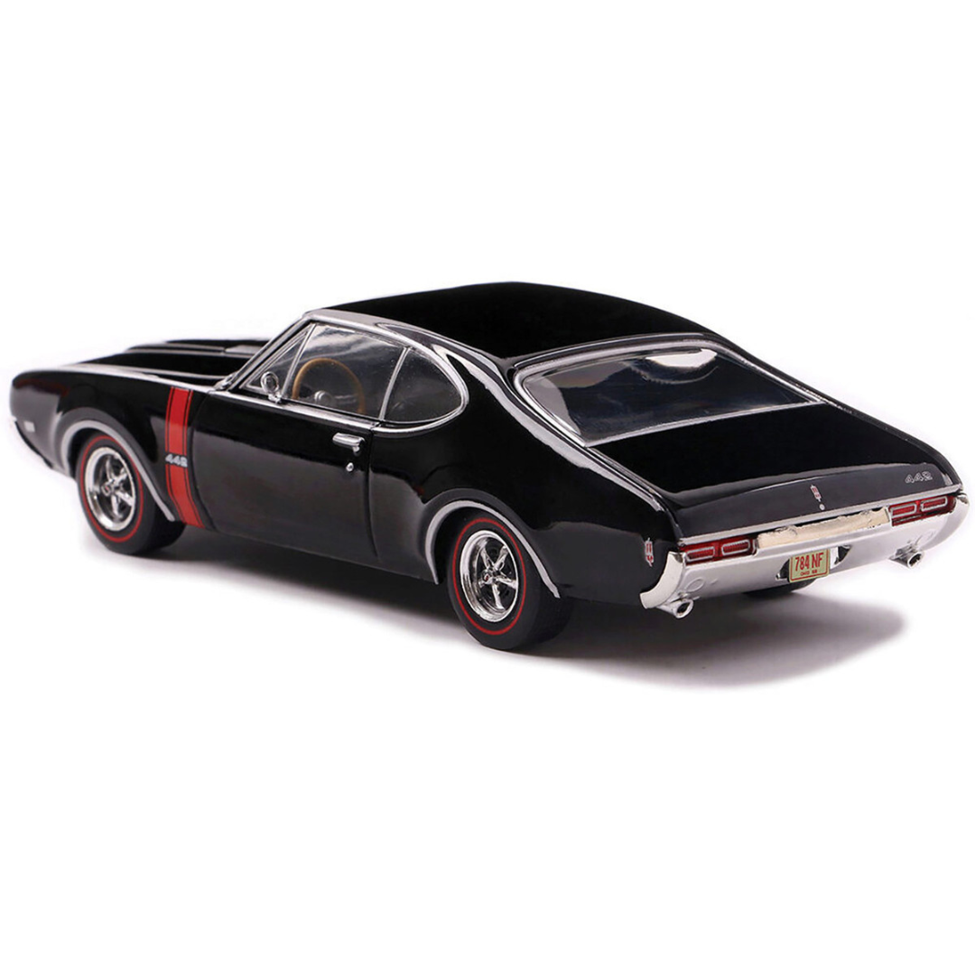 1970 Oldsmobile 442 W-30 Ebony Black with Red Stripes 1/43 Diecast Model