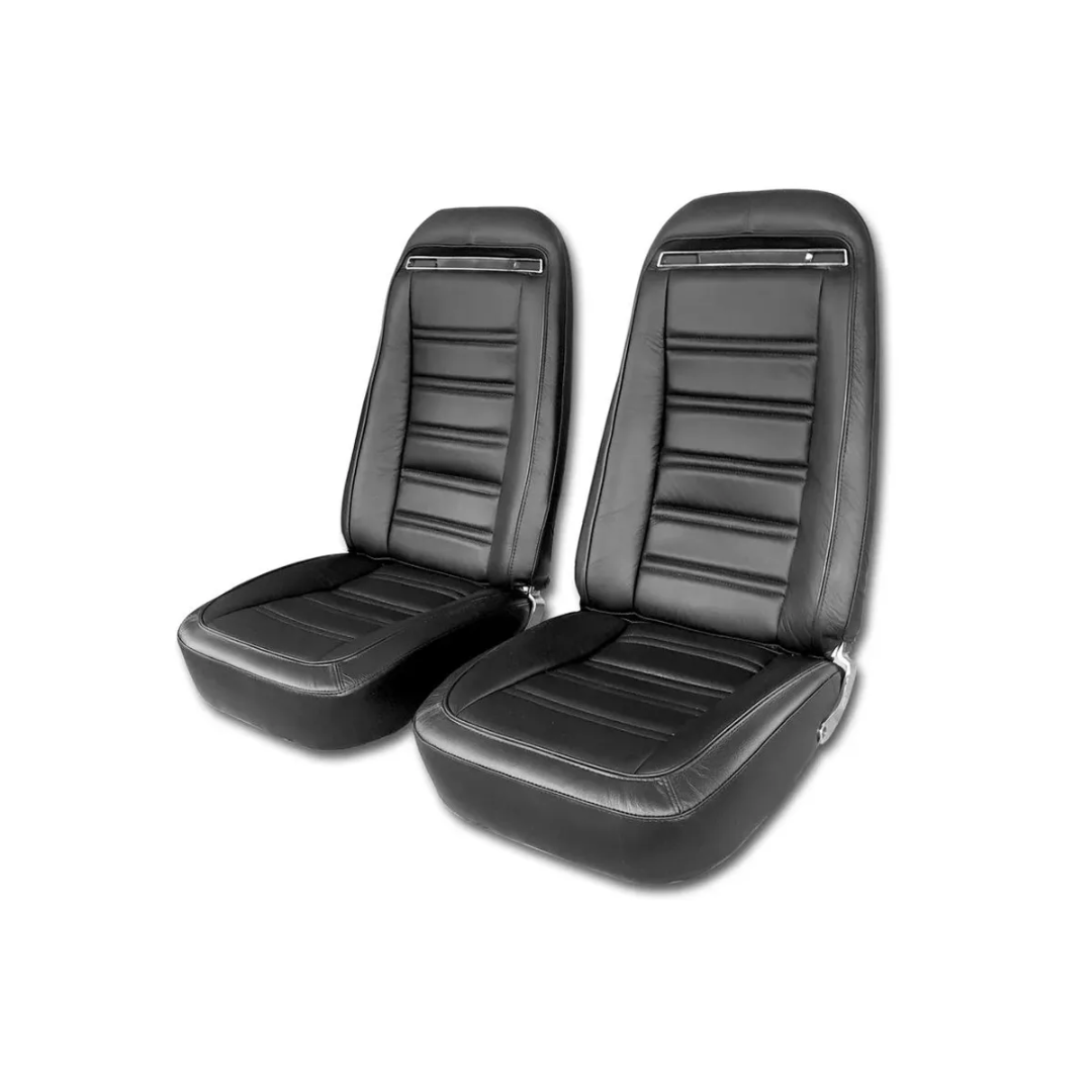 C3 1973-1974 Corvette Mounted Seats Driver Black Leather Vinyl With Shoulder Harness - CA