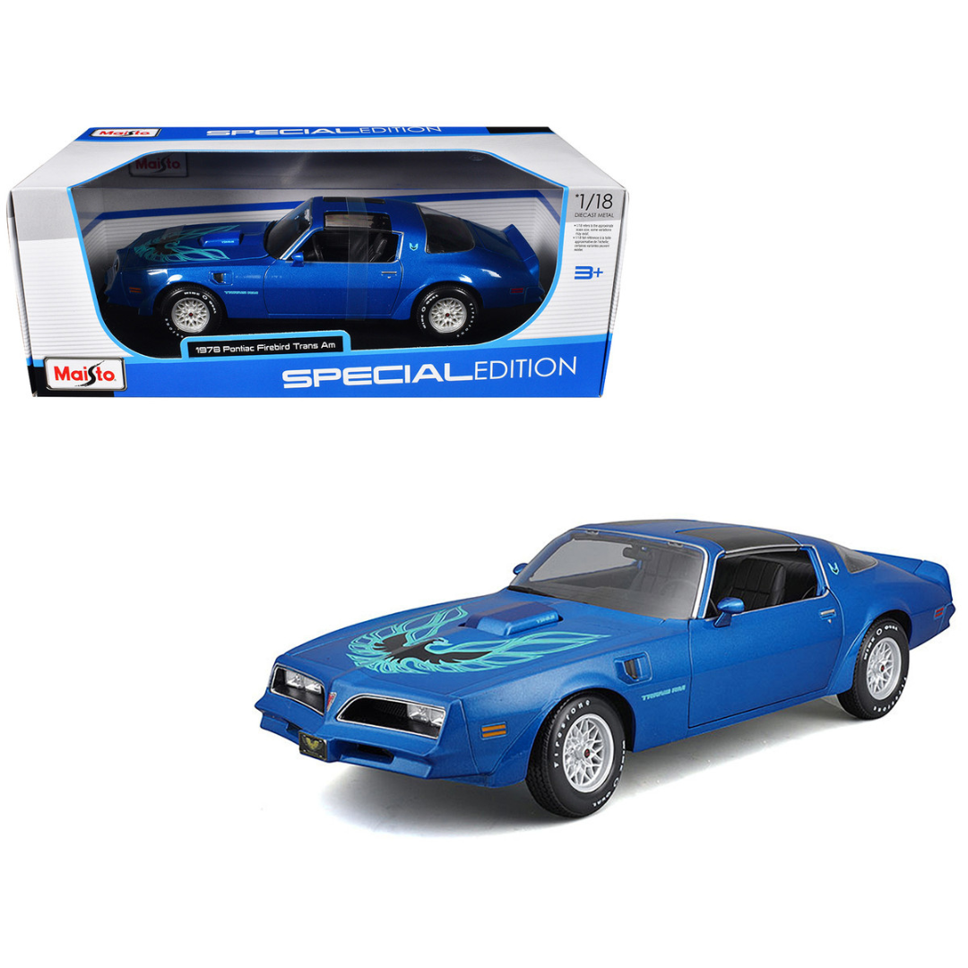 1978 Pontiac Firebird Trans Am Blue Metallic with Hood Graphics "Special Edition" Series 1/18 Diecast Model Car
