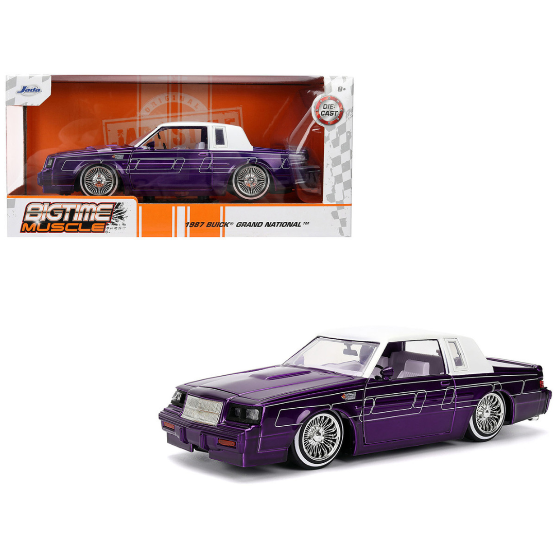 1987 Buick Grand National Candy Purple with Graphics and White Top and Interior "Bigtime Muscle" Series 1/24 Diecast Model Car