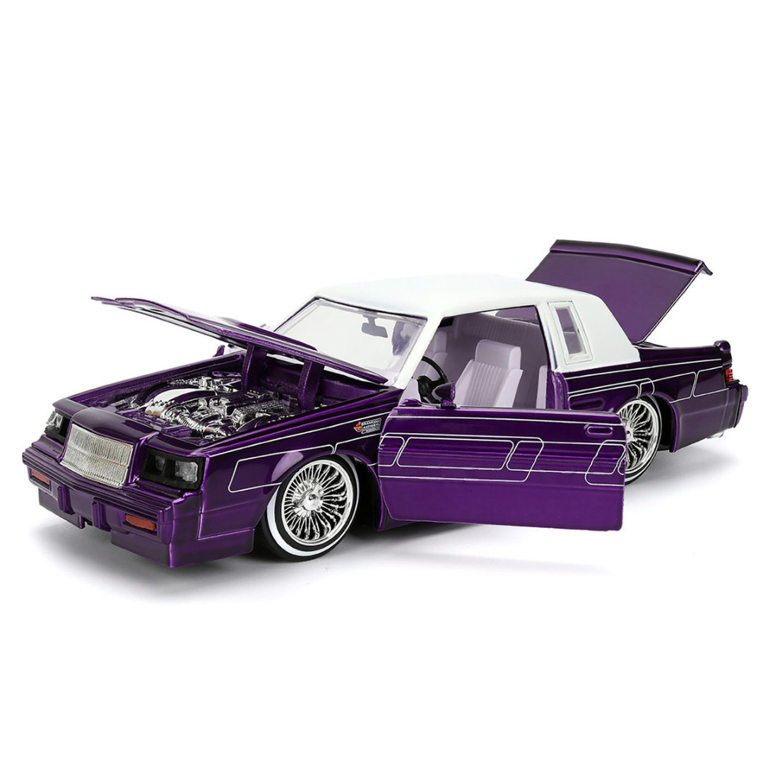 1987 Buick Grand National Candy Purple with Graphics and White Top and Interior "Bigtime Muscle" Series 1/24 Diecast Model Car