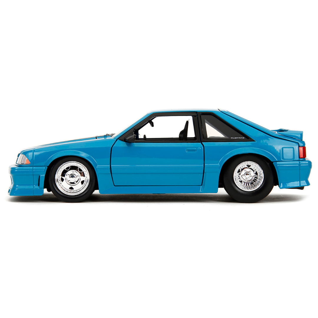 1989-ford-mustang-gt-blue-with-black-hood-stripes-fast-furious-series-1-24-diecast-model-car