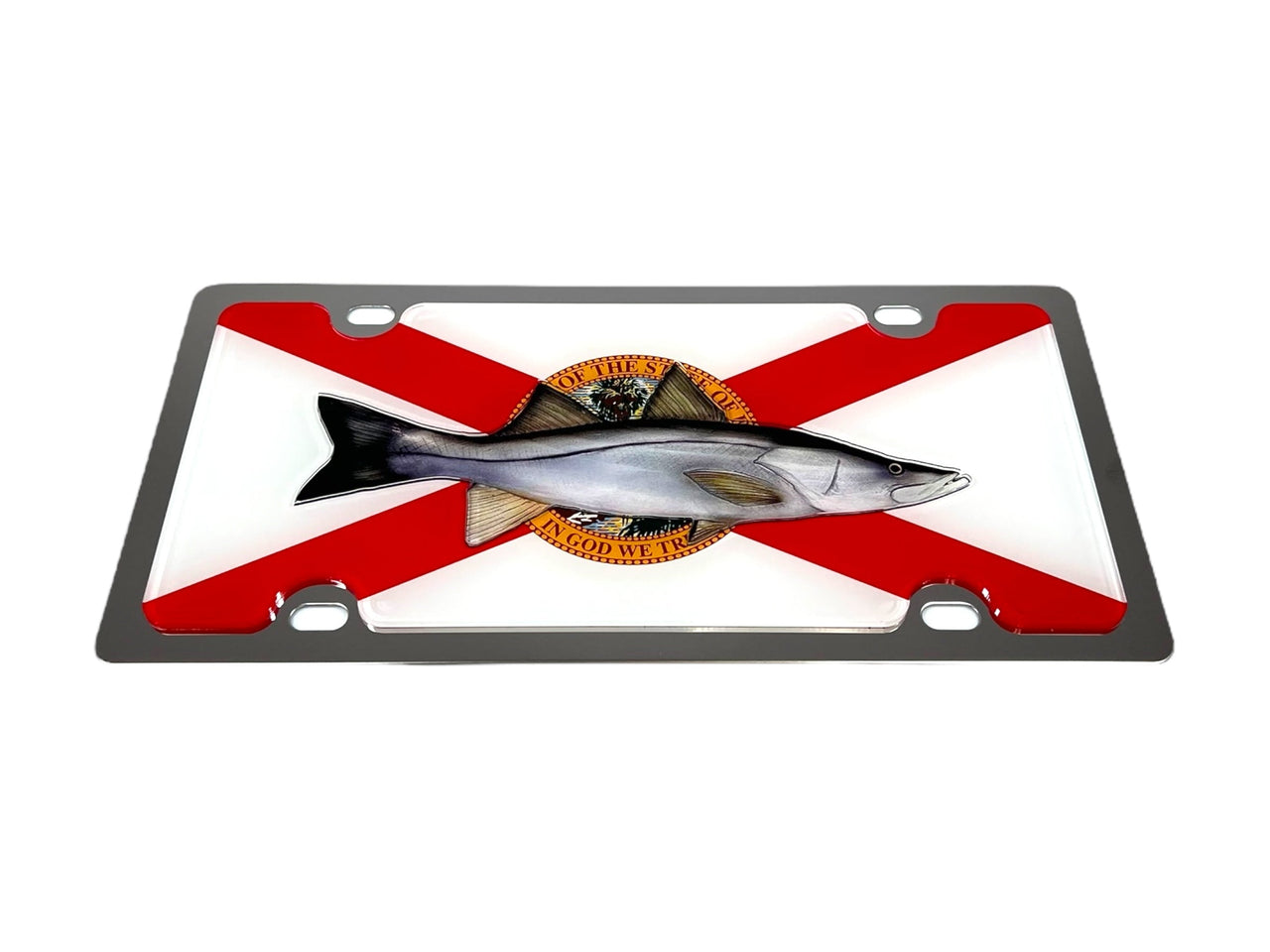 Florida Flag With Snook Stainless Steel License Plate