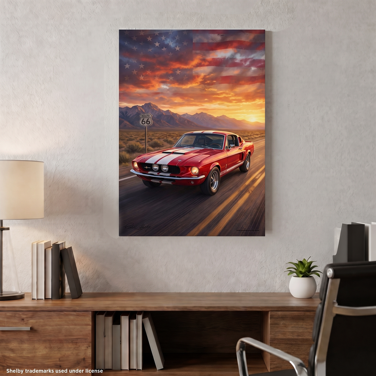 Carroll Shelby Red GT500 Sports Coupe Front View Sunset Highway Portrait Canvas Wall Art
