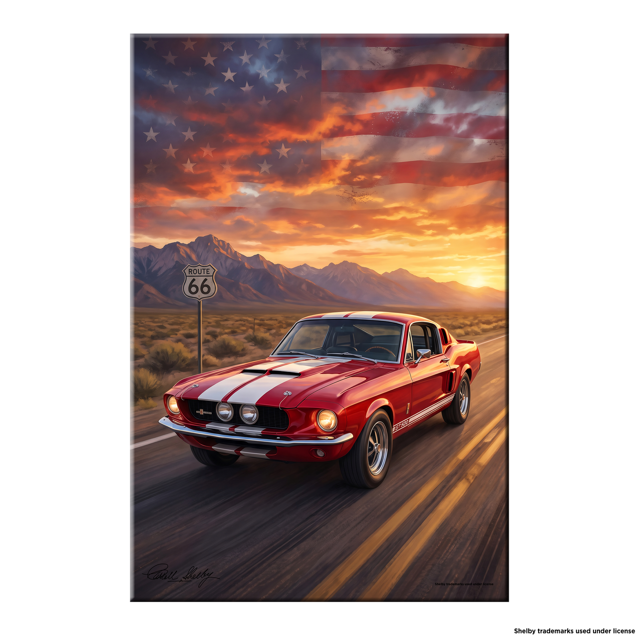 Carroll Shelby Red GT500 Sports Coupe Front View Sunset Highway Portrait Canvas Wall Art
