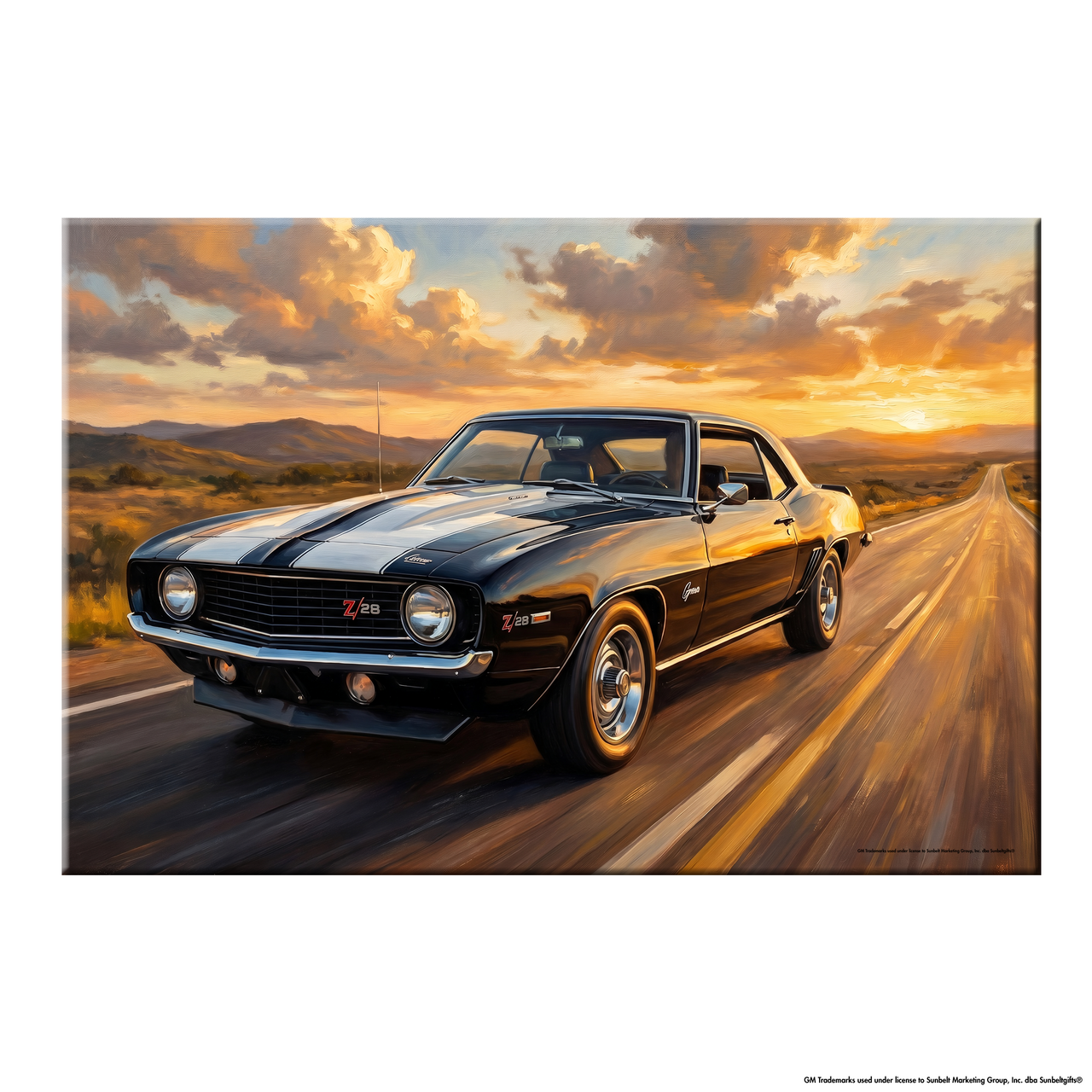 Camaro Z28 Black and White Desert Highway Canvas Wall Art
