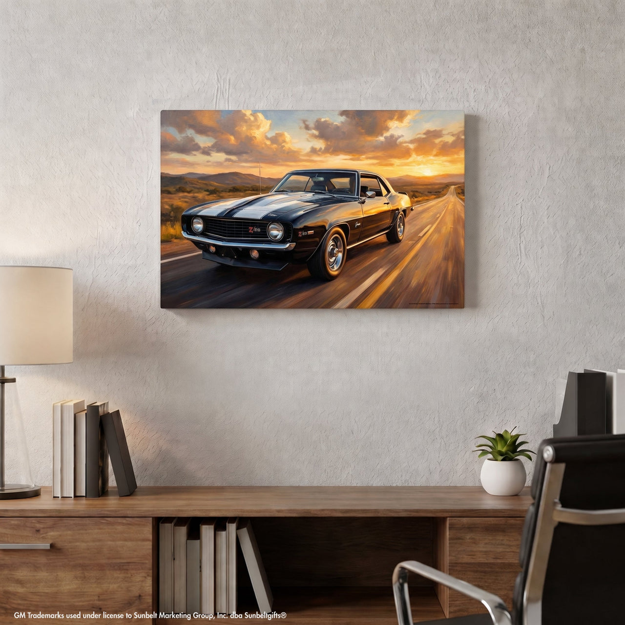 Camaro Z28 Black and White Desert Highway Canvas Wall Art