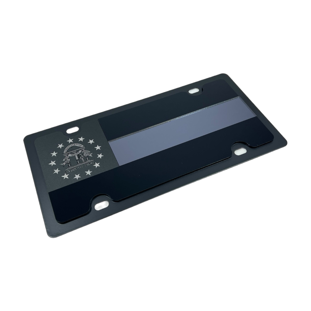 Georgia State Flag Blacked Out Carbon Steel License Plate