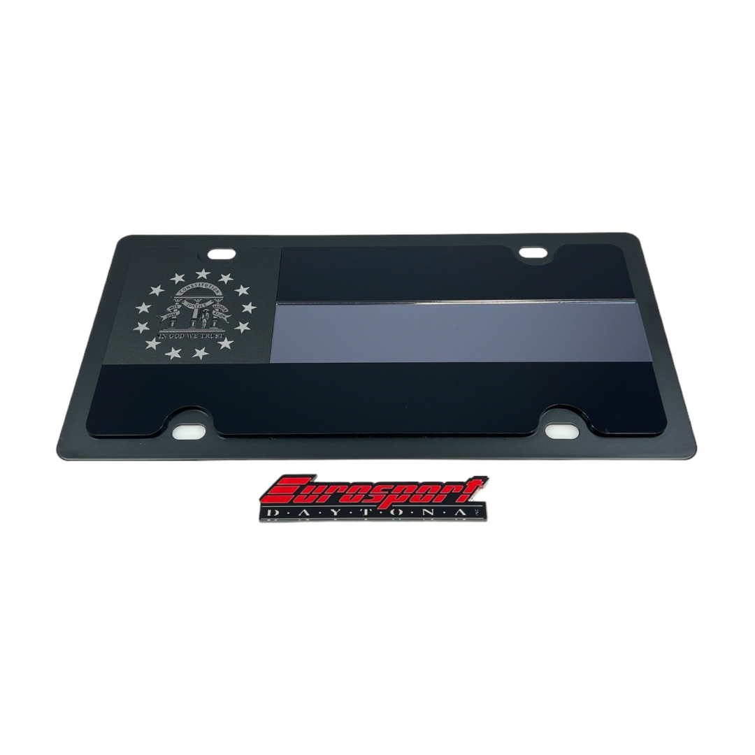 Georgia State Flag Blacked Out Carbon Steel License Plate