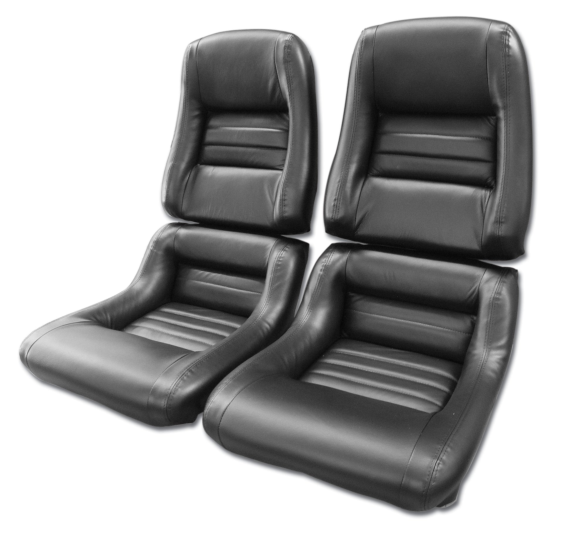 1979-1982 Corvette Mounted Driver Leather Seat Covers Black Leathr/Vinyl 2" Bolster - CA-481420-Corvette-Store-Online