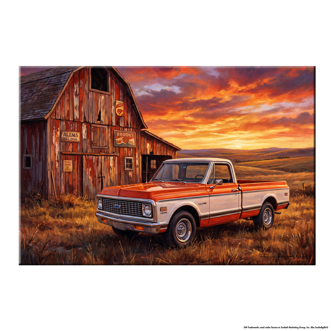 Chevy C10 Orange and White Barn Canvas Wall Art