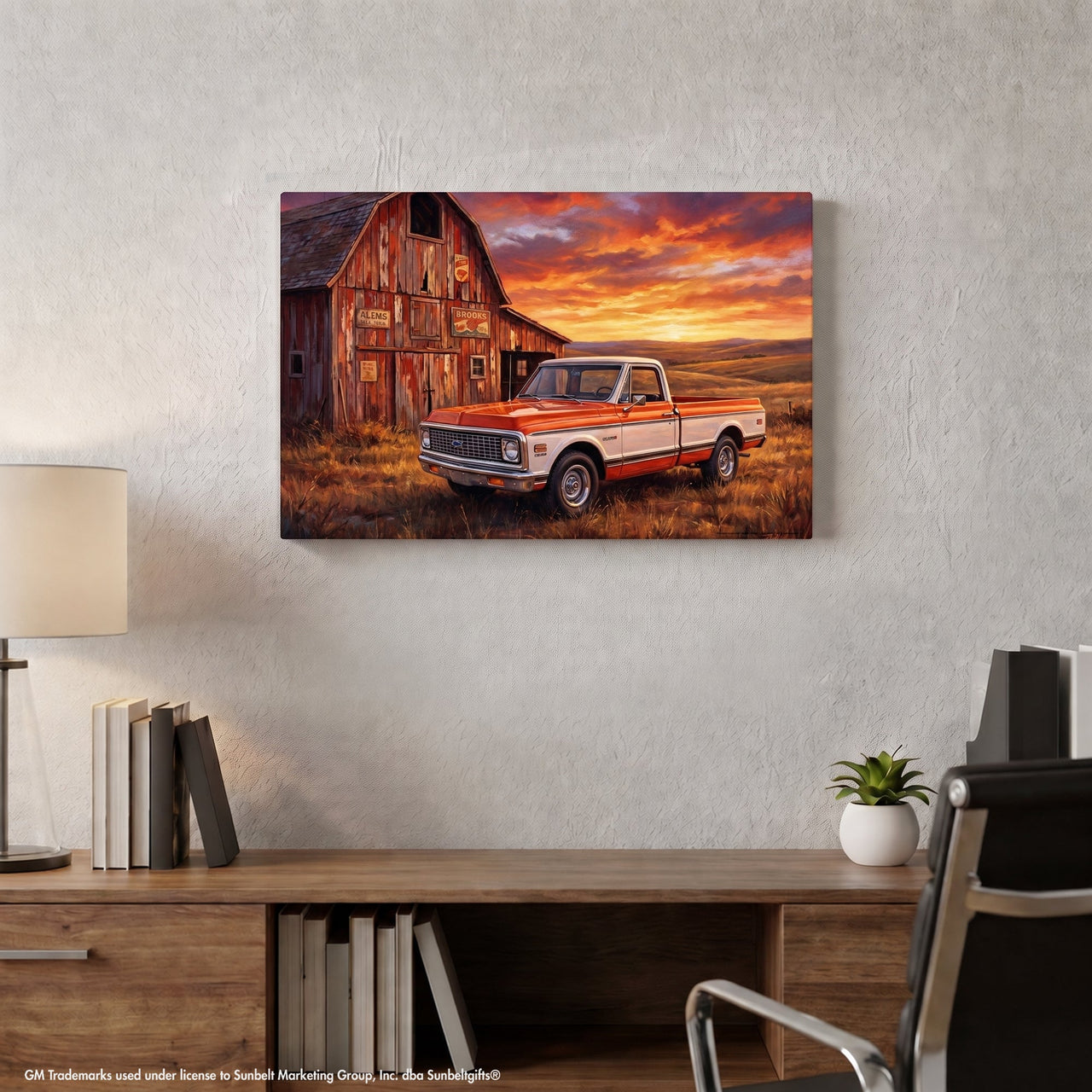 Chevy C10 Orange and White Barn Canvas Wall Art