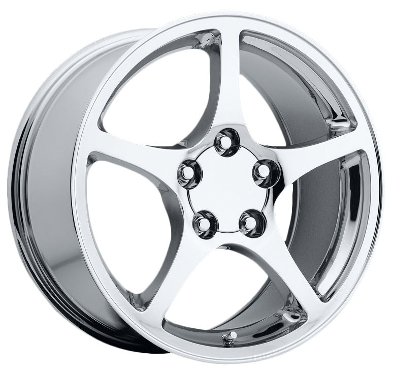 1997-2004 Corvette C5 2000 Style Thin Spoke Chrome Wheel Set - 17x85/18x95 - W/Black Lugnuts - CA-73541-Corvette-Store-Online