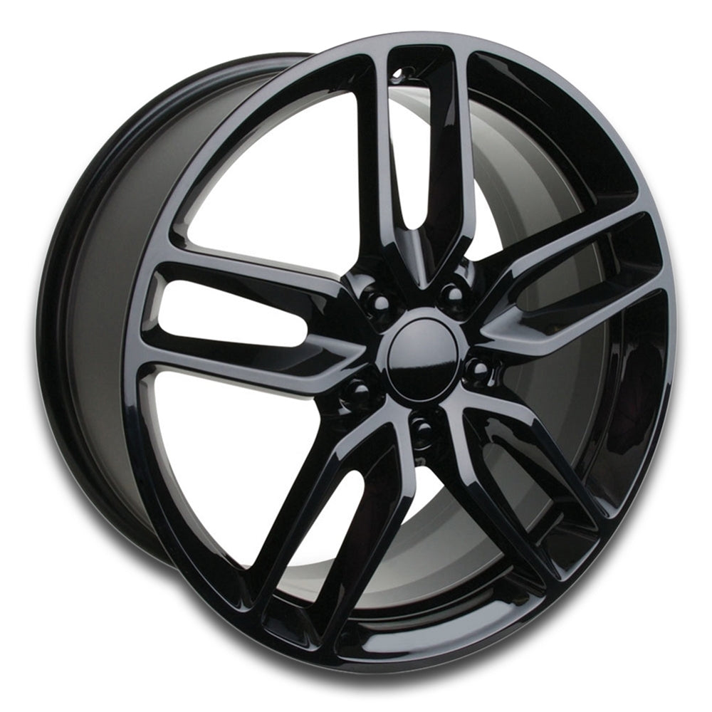 1997-2019 Corvette GLOSS BLACK OEM STYLE Z51 WHEEL SET WITH REGULAR BLACK LUG NUTS - 18x85/19x10 - CA-73566-Corvette-Store-Online