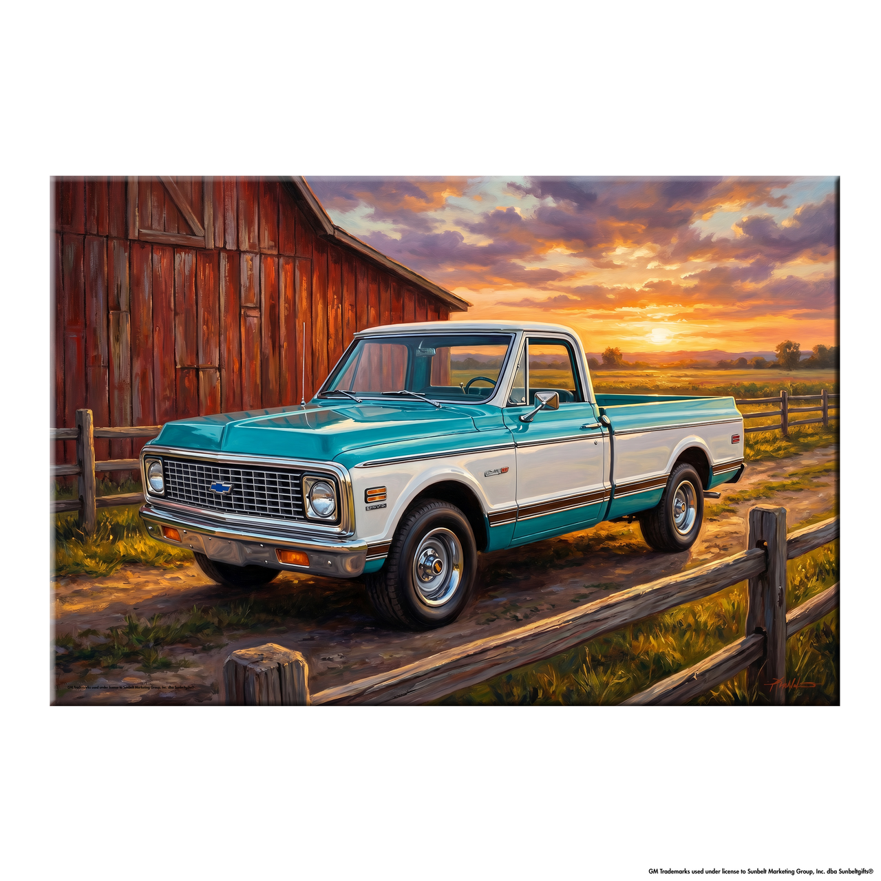 Chevy C10 Blue and White Barn Canvas Wall Art
