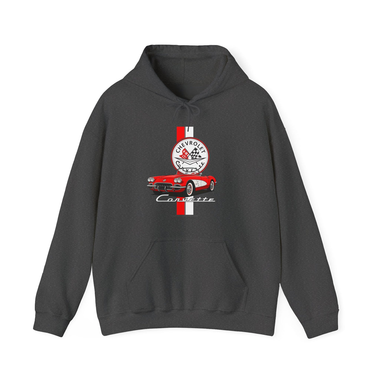 C1 Corvette Vertical Stripe Emblem Cotton Blend Hooded Sweatshirt – Legends of the Road, Perfect for the Corvette Fan