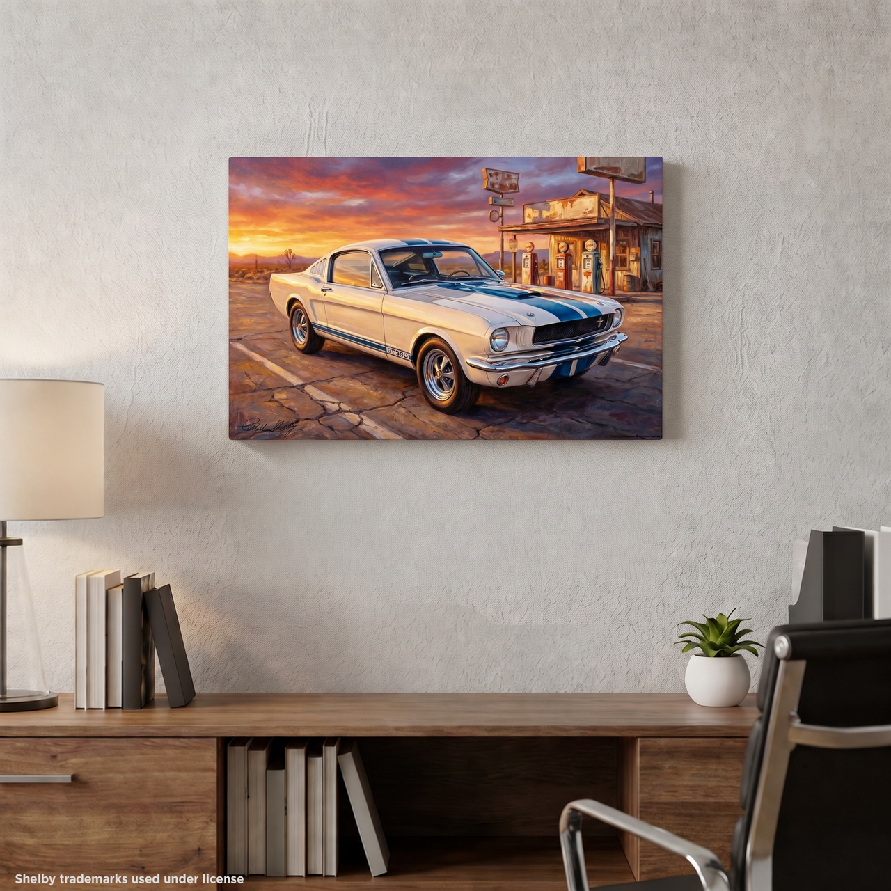 Carroll Shelby White GT350 Sports Coupe Front View Vintage Gas Station Canvas Wall Art
