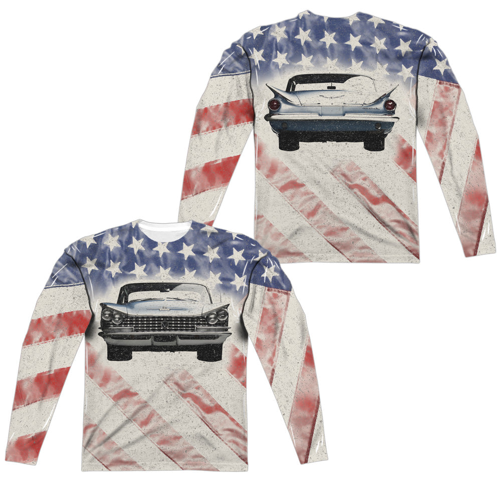 Buick 1959 Electra Flag Front Back Print Adult Long Sleeve Poly Crew White