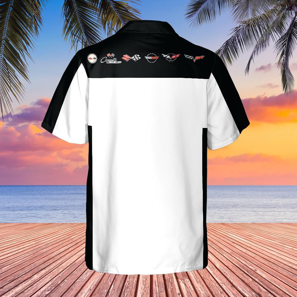 Chevrolet Corvette Hawaiian Shirt Arctic White and Black