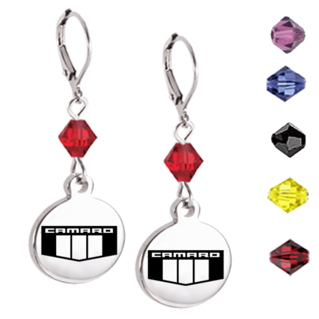 camaro-emblem-crystal-leverback-earrings