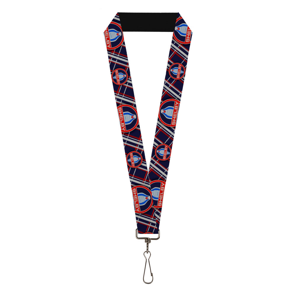 Shelby Cobra Plaid X Navy Gray & Red Lanyard - 1.0"