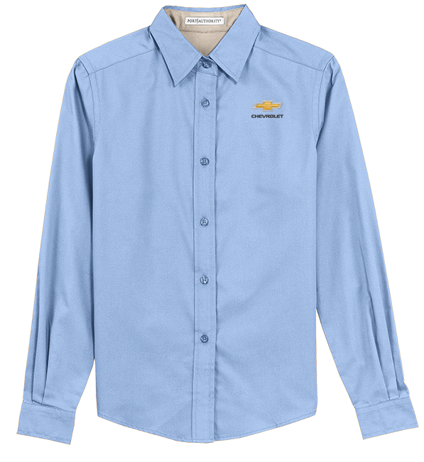 ladies-chevrolet-gold-bowtie-easy-care-long-sleeve-shirt