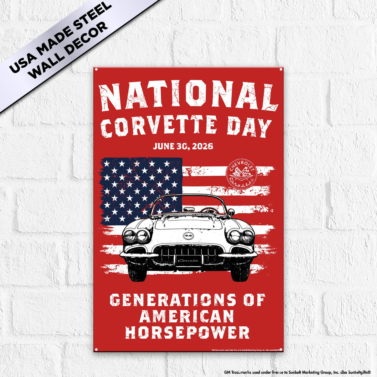 National Corvette Day 2026 Metal Wall Decor – 12" x 18" (Red, White, or Navy | Limited Edition)