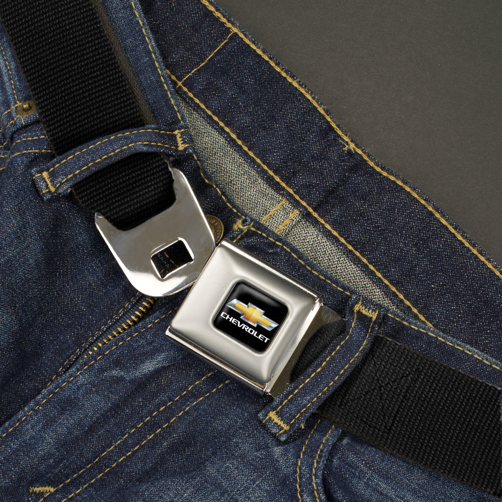 Chevy Bowtie Black & Gold Seatbelt Belt Black Webbing