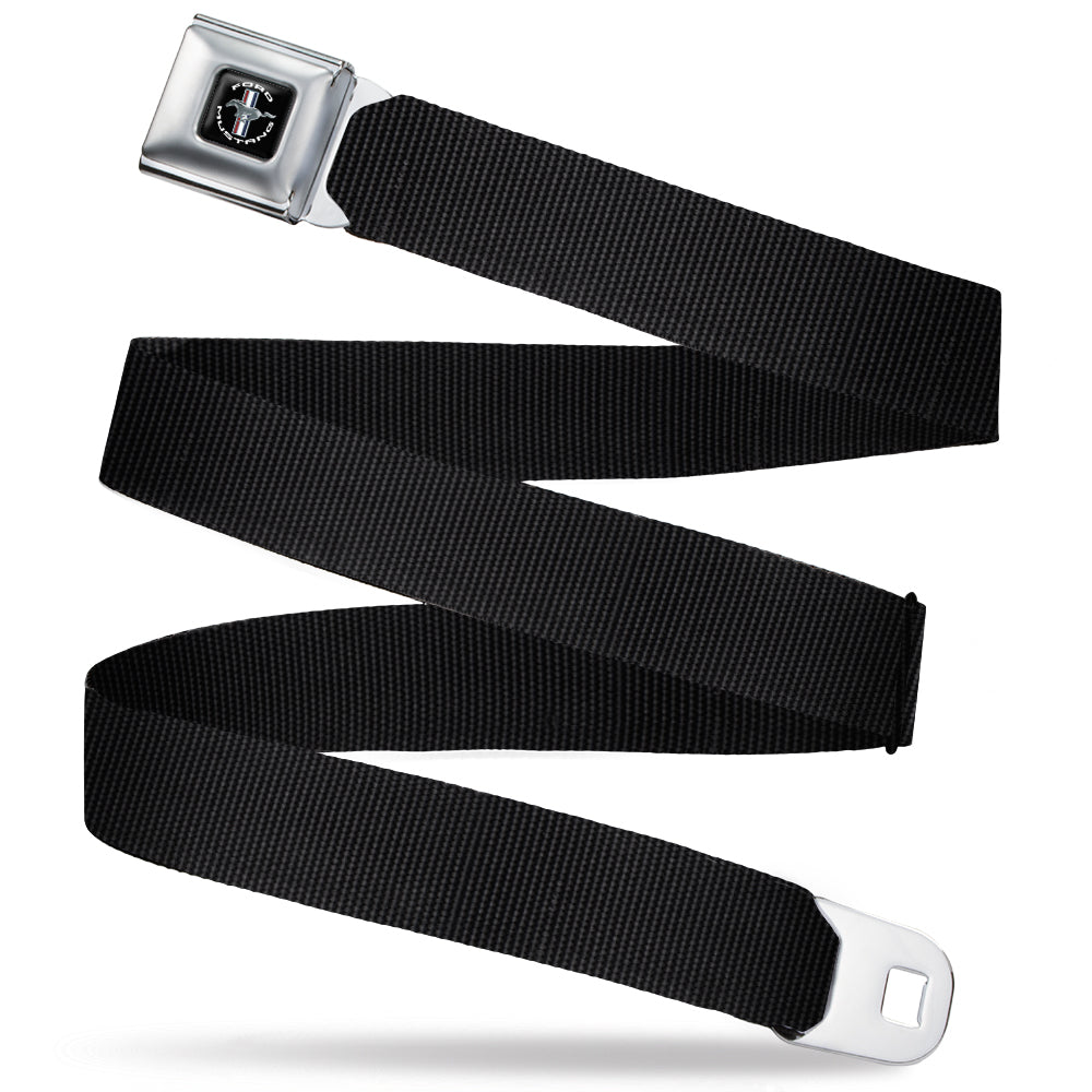 FORD MUSTANG Tri-Bar Logo Full Color Black/White/Silver/Red/Blue - 
 Seatbelt Belt - Black Webbing