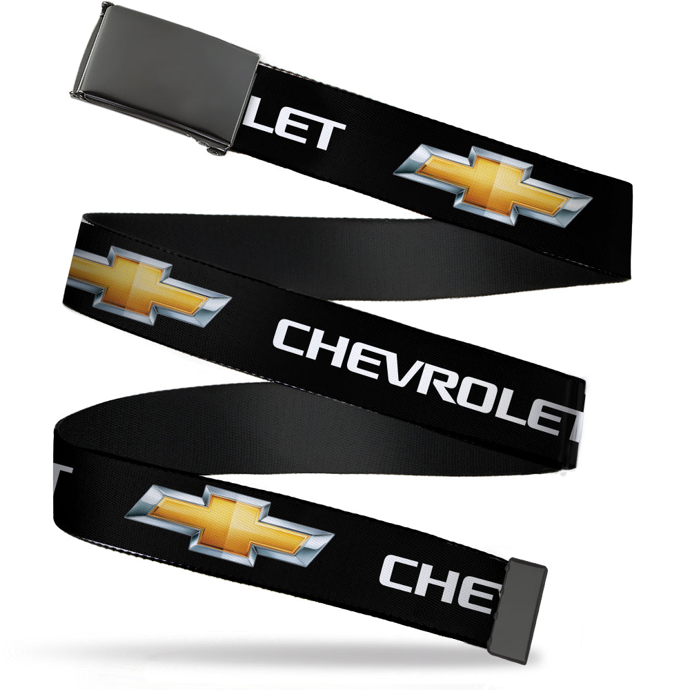 Chevrolet Bowtie Black & Gold Web Belt w/ Blank Black Buckle