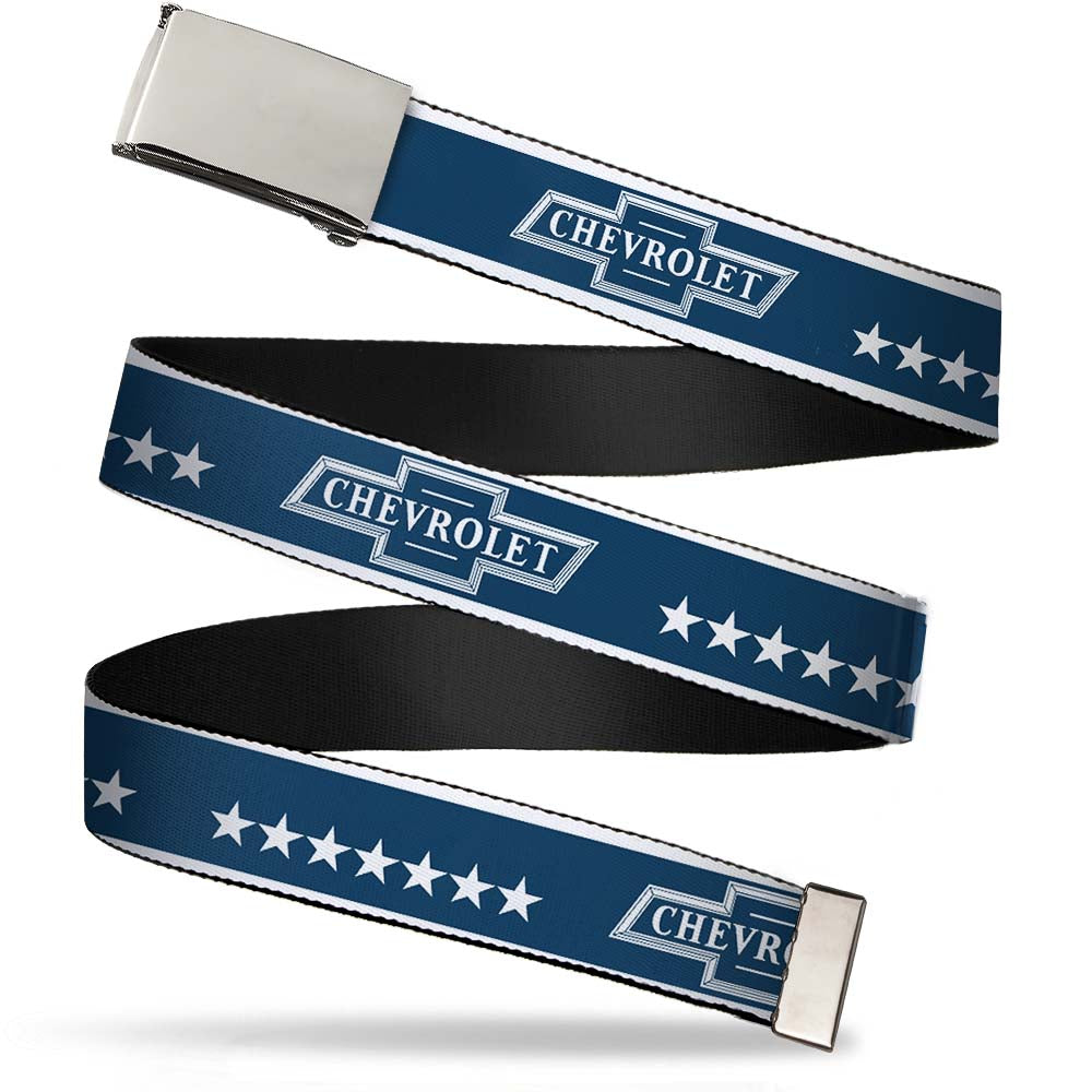 Chevrolet Bowtie Stars Blue & White Belt Chrome Buckle