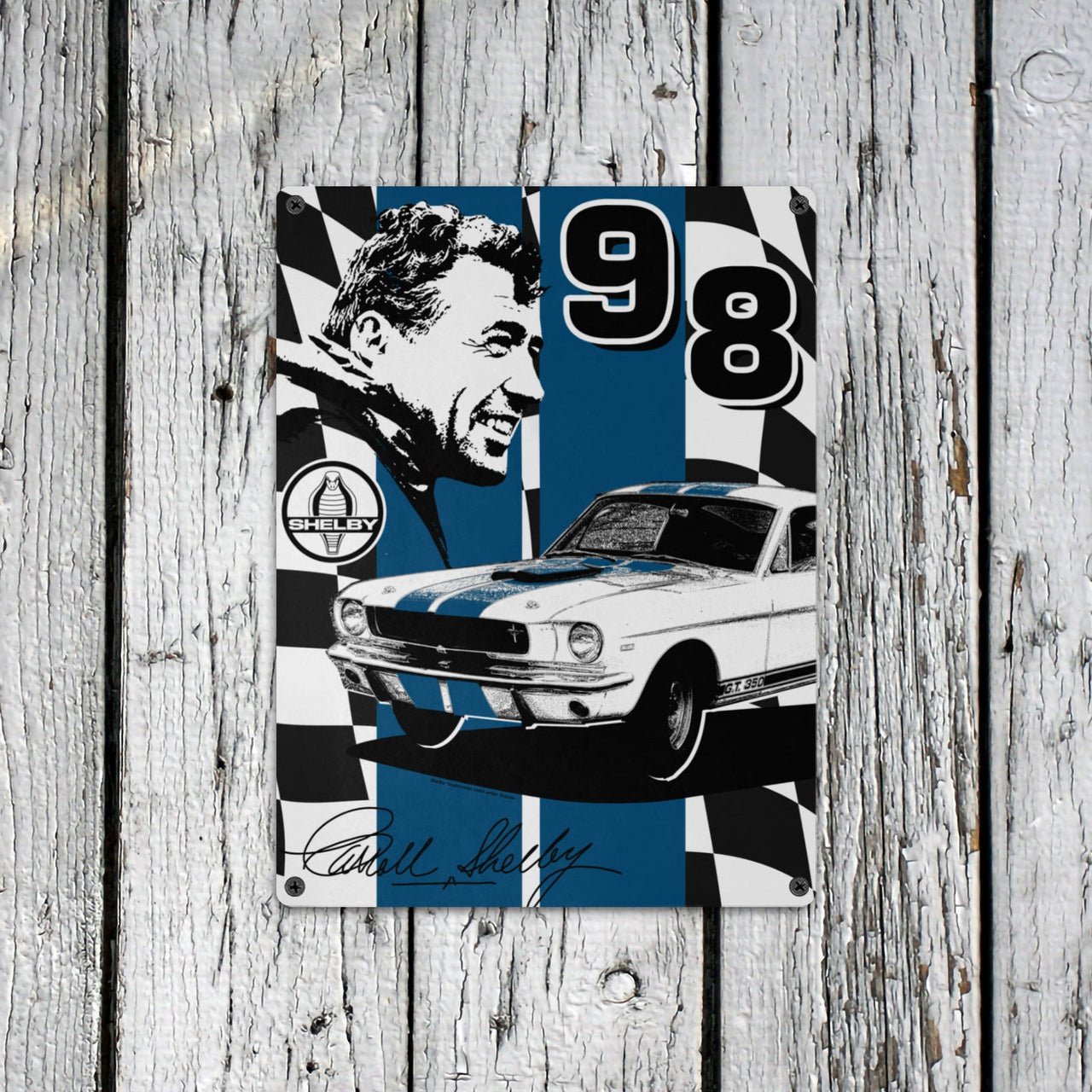 Carroll Shelby Signature 98 12" x 16" Tin Sign  Vintage Muscle Car Wall Art, Classic Muscle Car Decor for Garage, Man Cave, Bar, or Home