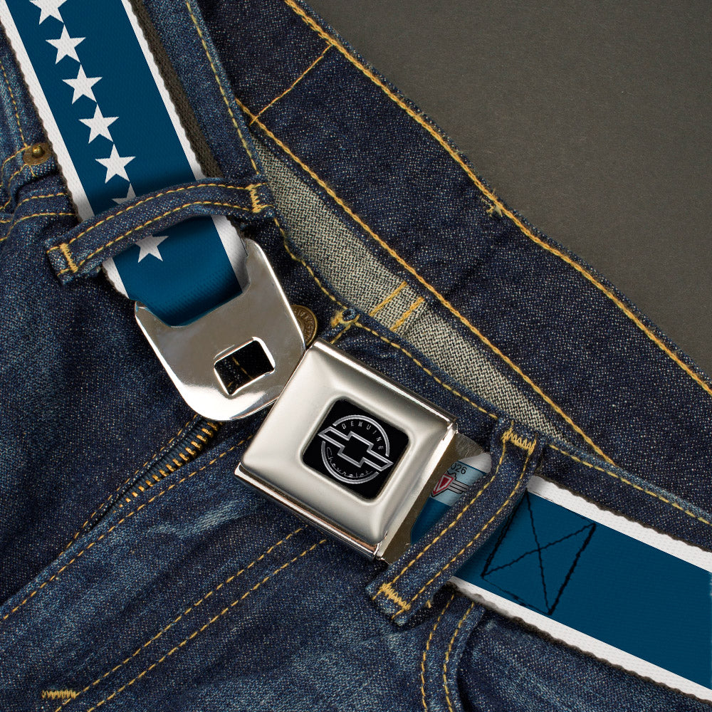 Chevrolet Bowtie Stars Blue & White Webbing Seatbelt Belt