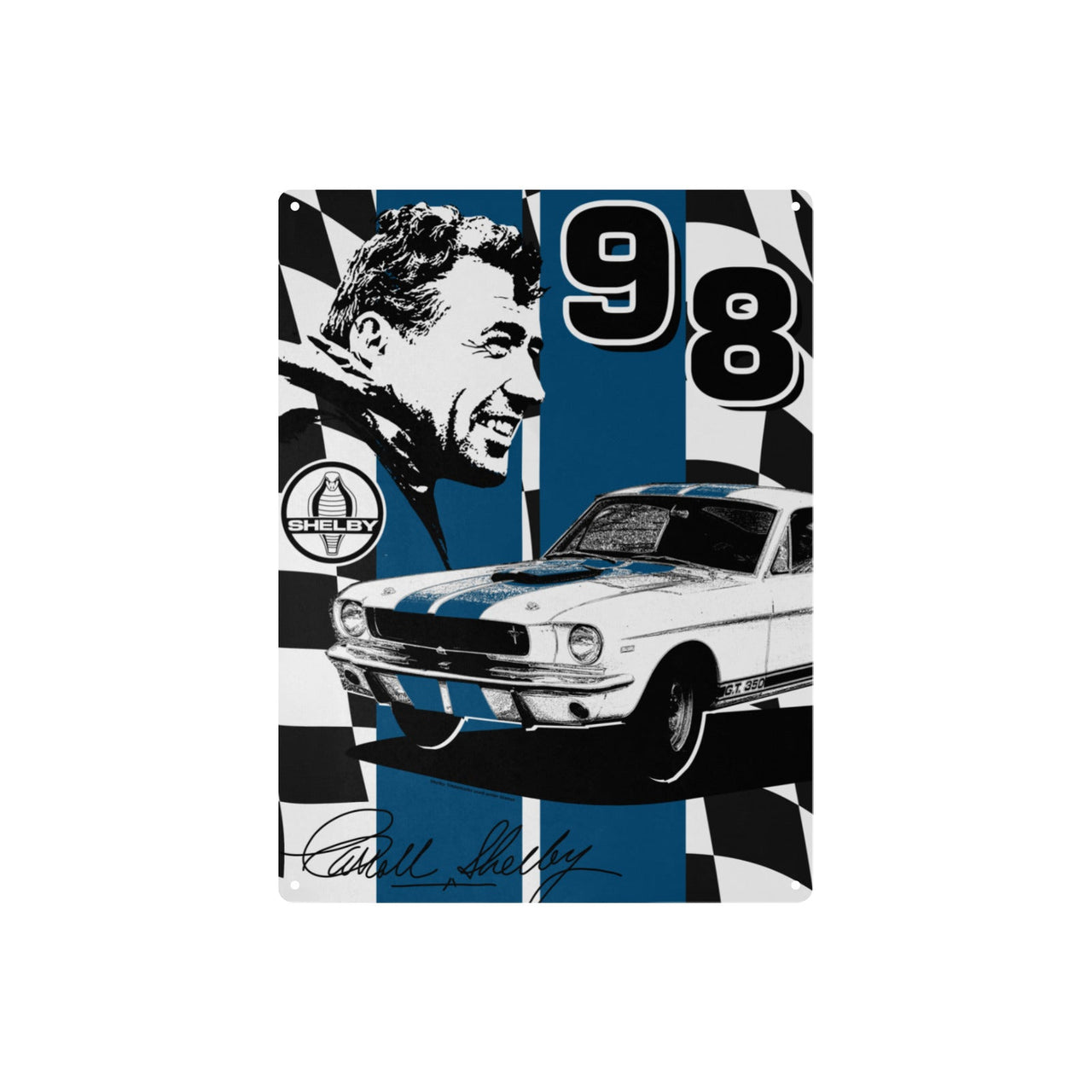 Carroll Shelby Signature 98 12" x 16" Tin Sign  Vintage Muscle Car Wall Art, Classic Muscle Car Decor for Garage, Man Cave, Bar, or Home
