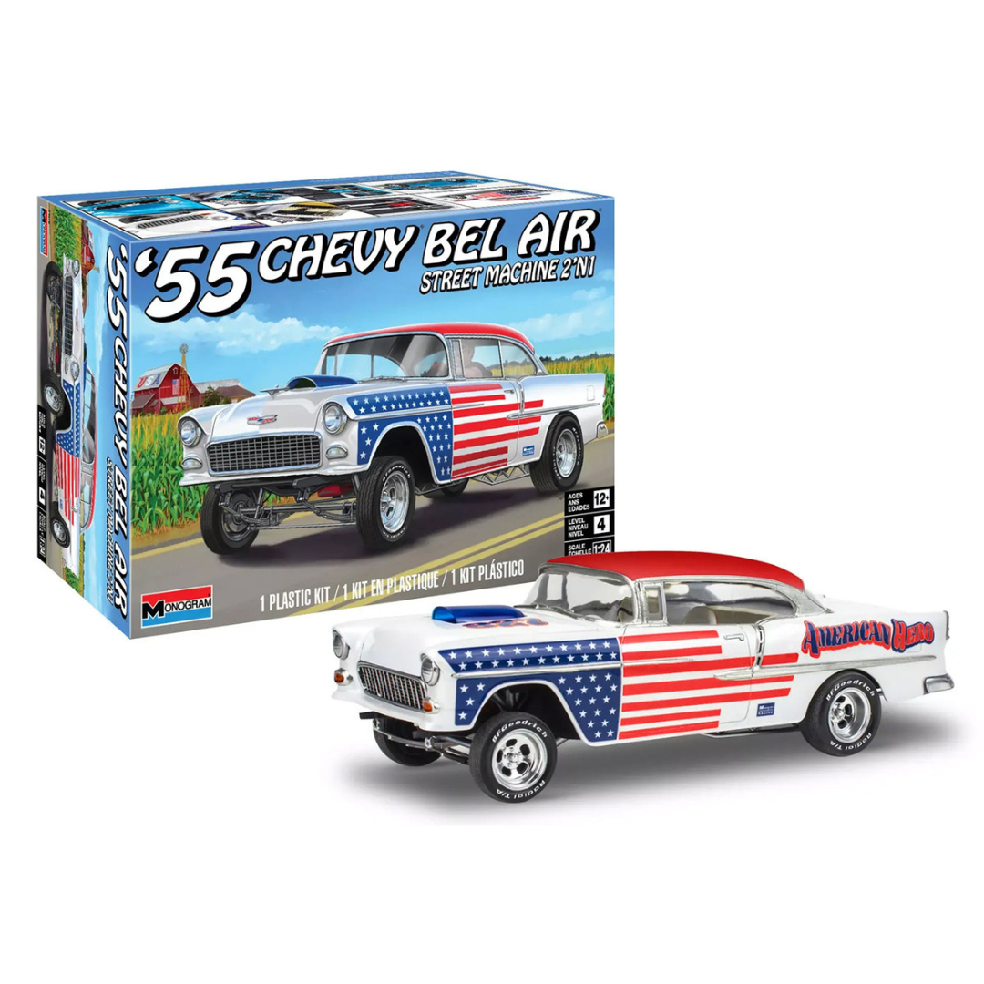 Level 4 Model Kit 1955 Chevrolet Bel Air Street Machine 2-in-1 Kit 1/24 Scale Model