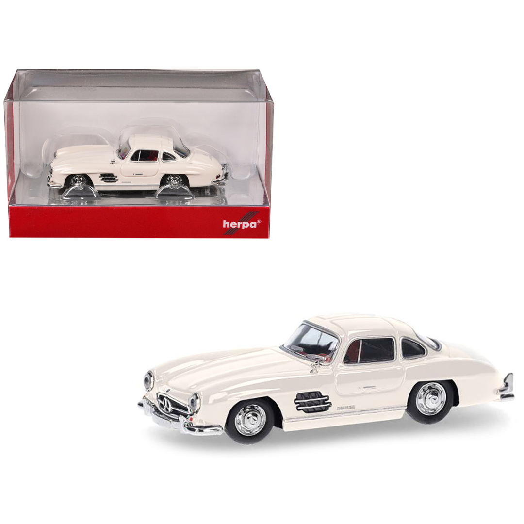 Mercedes-Benz 300 SL Gullwing White with Red Interior 1/87 (HO) Plastic Model Car
