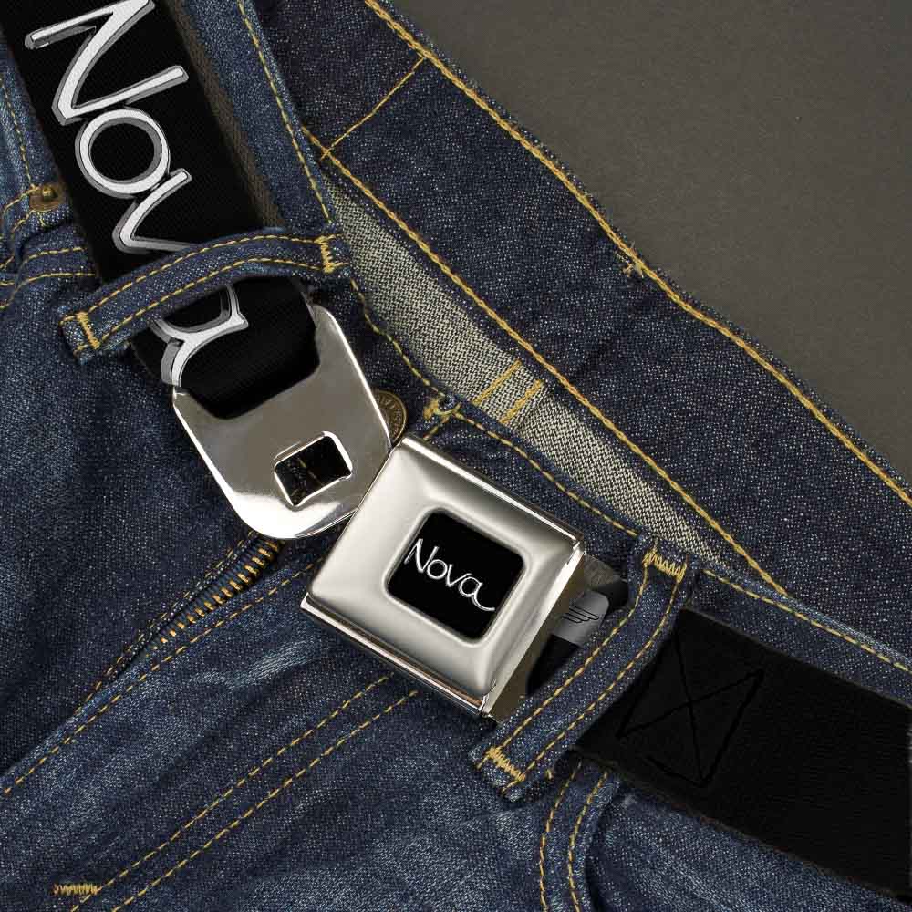1968-1972 Nova Script Emblem Black & Silver Seatbelt Belt