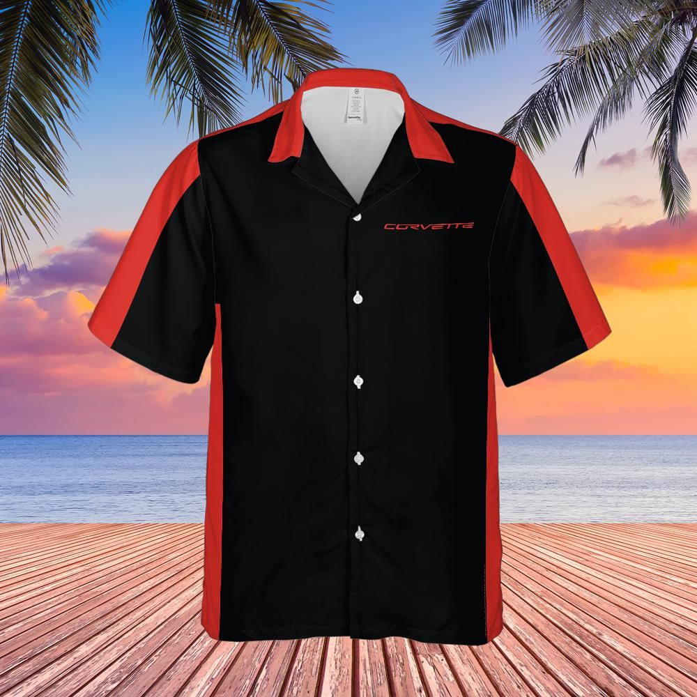 Chevrolet Corvette Hawaiian Shirt Black and Victory Red